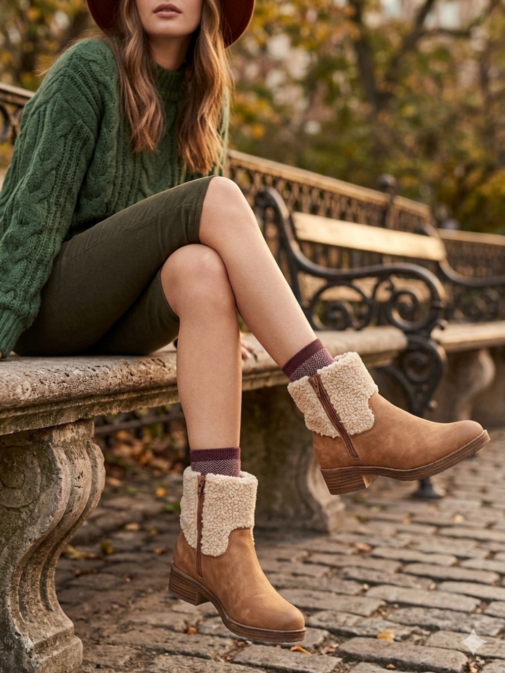 Life Stride Tan Suede Shearling Cuff Ankle Boots